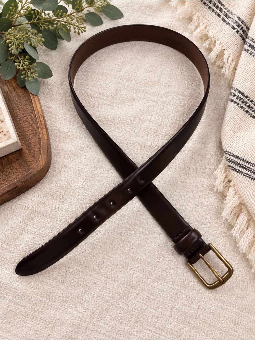 Genuine Italian Leather Brown Belt Solid Brass Buckle Size 36/90